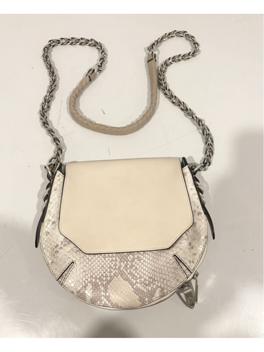 Rag & Bone Bradbury Mini Flap Chain Hobo Bag Python Embossed Leather Cream